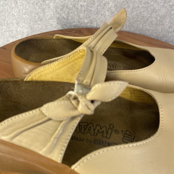 🤎 Birkenstock Tatami Womens 37 / 6 Tan Leather Bow Clogs 🤎 - Picture 4 of 12